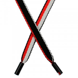 Шнур плоский нейлон 1*130см с наконечником, черный/белый/красный