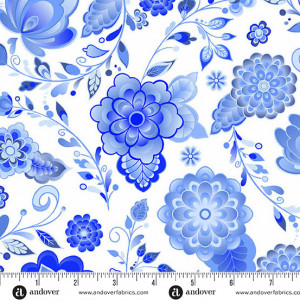 Ткань, коллекция Amsterdam, принт Цветение (Bloom), цвет Делфтский синий (Delftware) от Libs Elliott
