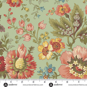Ткань, коллекция Farmer's Daughter, принт Молоко и Мёд (Milk and Honey), цвет Зелёный сад (Garden Green) от Laundry Basket Quilts
