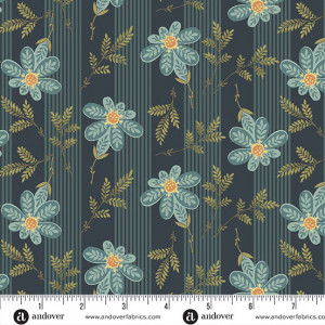 Ткань, коллекция Farmer's Daughter, принт Цветочная Полоска (Apron Strings), цвет Темно-синий (Midnight) от Laundry Basket Quilts