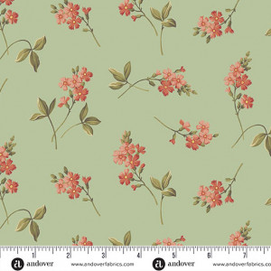 Ткань, коллекция Farmer's Daughter, принт Василёк (Cornflower), цвет Зелёный сад (Garden Green) от Laundry Basket Quilts