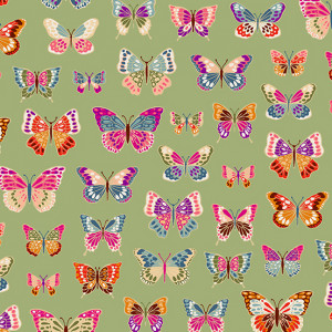 Ткань Luxe Butterflies Green Makower UK
