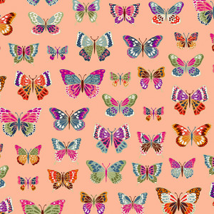 Ткань Luxe Butterflies Peach Makower UK