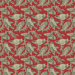 Ткань Stylized Songbird Red Veranda by Renee Nanneman