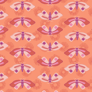 Ткань Wandering Butterflies Peach by Stephanie Organes