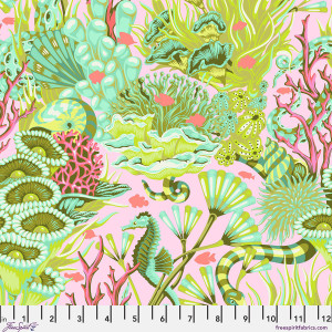 Ткань, коллекция Floral Reef, принт Подводный риф (Reef What You Sew), цвет Коралловый (Coralline) от Tula Pink
