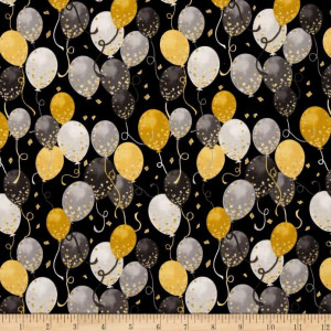Ткань It's My Party Balloons Yellow Gold/Black Hoffman
