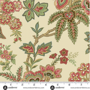 Ткань, коллекция Jingle Bell, принт Декоративный сад (Ornamental Garden), цвет Масляный крем (Buttercream) от Laundry Basket Quilts
