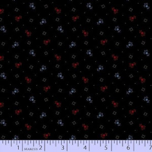 Ткань Antique Cotton Black Background with Blue & Red Designs, Marcus Fabrics