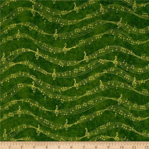 Ткань Sounds of the Season Metallic Musical Notes Green for Quilting Treasures