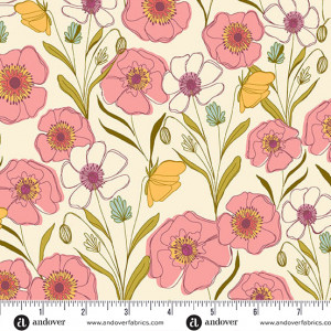 Ткань Meadow Walk Poppies Meadow Cream by Alexandra Bordallo