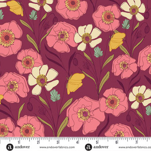 Ткань Meadow Walk Poppies Meadow Raspberry by Alexandra Bordallo
