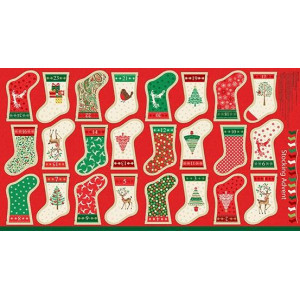 Ткань Traditional Metallic Christmas Stocking Advent Calendar Multi Makower UK